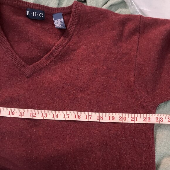 Vintage BHC Sweater Mens L Lambswool Red Vneck Prep Collegiate Heritage Academia - Picture 4 of 7